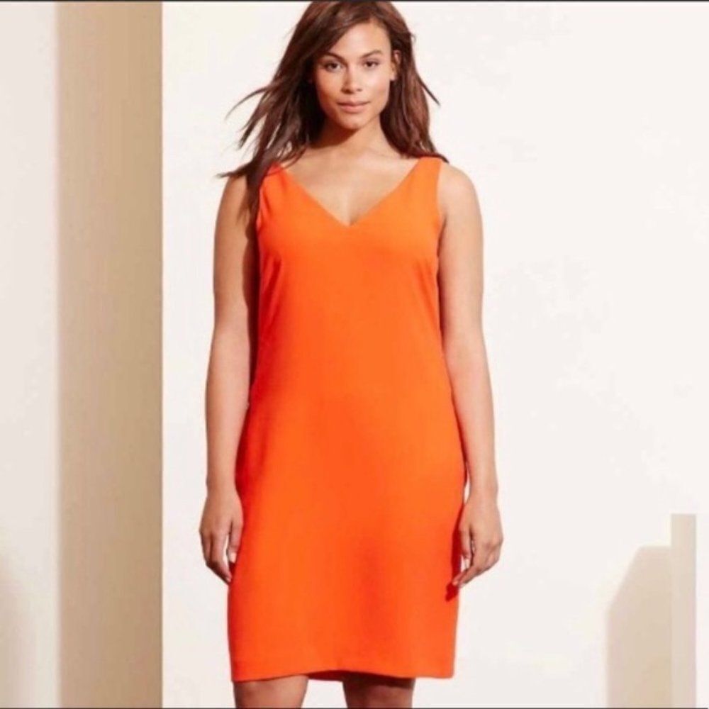 LAUREN Ralph Lauren Vienna Orange V-Neck Shift Dress, Size 10